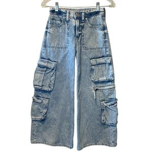 GAP Kids Mid Rise Double Cargo Baggy Jeans 8 Blue Light Wash 100% Cotton Denim